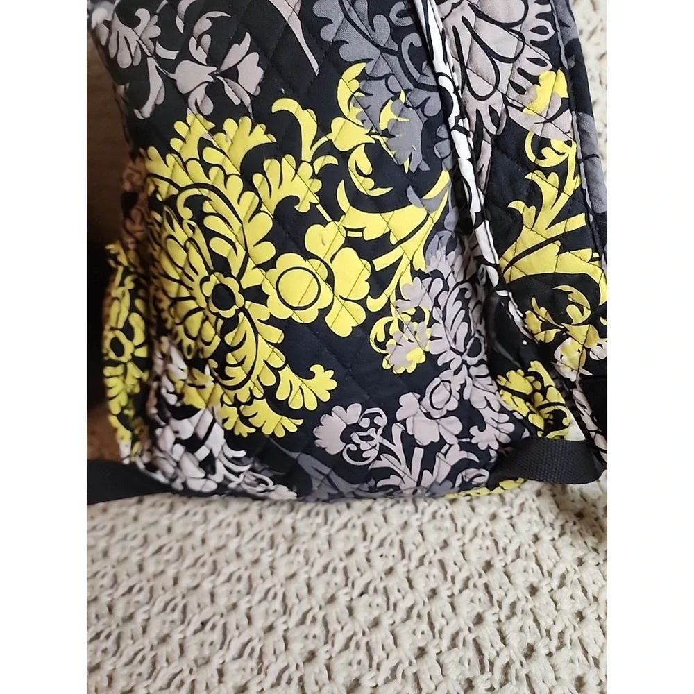 Vera Bradley Backpack Bag Baroque Yellow Black Floral Quilted Pockets Top Handle